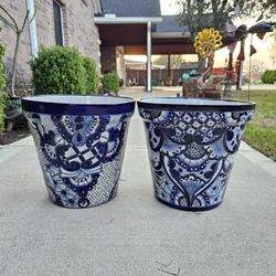Talavera Blue And White Vase Clay Pots, Planters,Plants, Pottery. $65 each