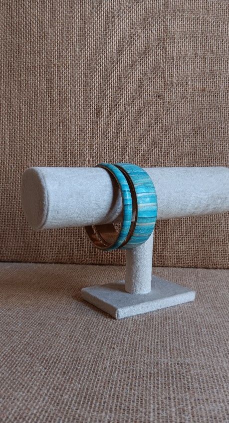 Vintage Brass Bangle Set with Turquoise Colored Inlay