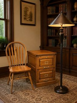 3-Piece Like NEW WayFair Oak File Cabinet Chair & Floor Lamp