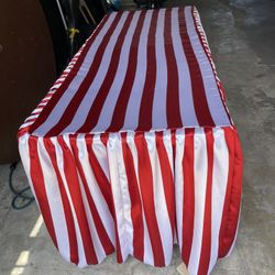 White Strips Red Tablelcoth