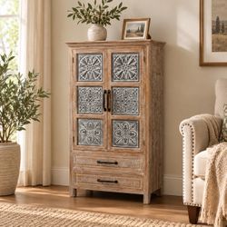 Brown and Gray Wood and Metal Wardrobe Storage Accent Cabinet,IF1495