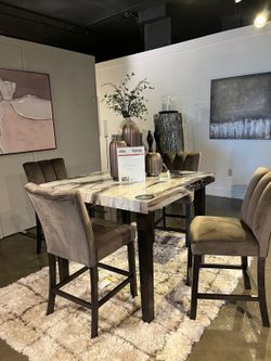 Elegant style Marble look 5-Piece Counter Height Dining Set