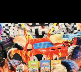 Monster Truck Backdrop And Happy Birthday Banner