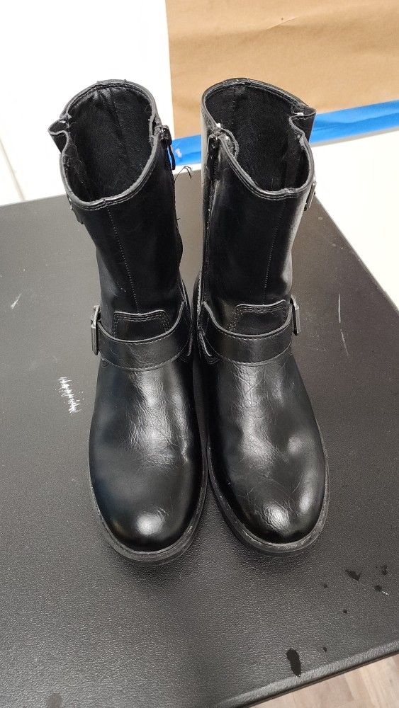 frye and co ajai black leather motorcycle boots with straps mens size 8