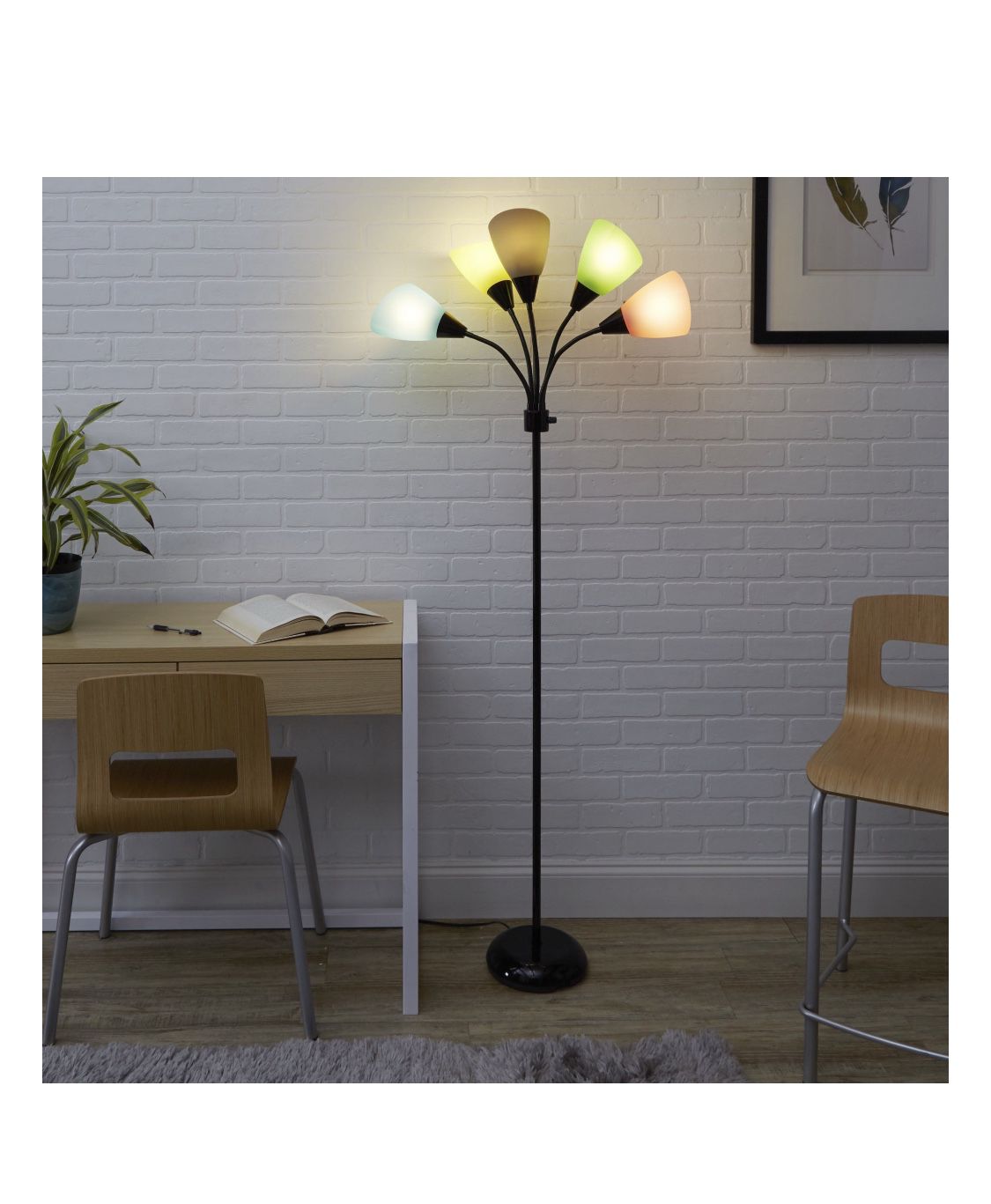 5-Light Multi Head Floor Lamp, Black with Multi Color Shade