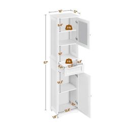 VASAGLE 67" Freestanding Storage Cabinet w/ Adjustable Shelves - White