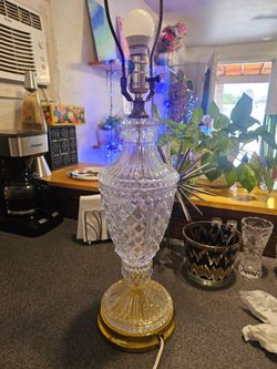 Cut Crystal Table Lamp with Brass Base