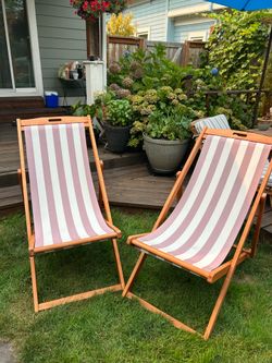 Folding Wood Deck Chairs – Set of 2