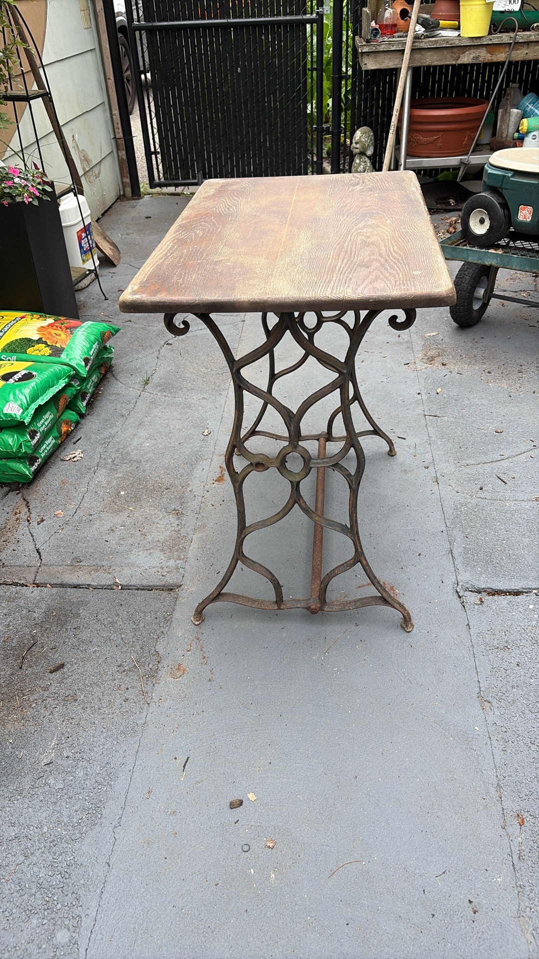 Wood Top Table With Wrought Iron Legs