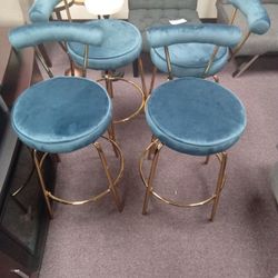 2 Satin Blue Bar Stool Chair