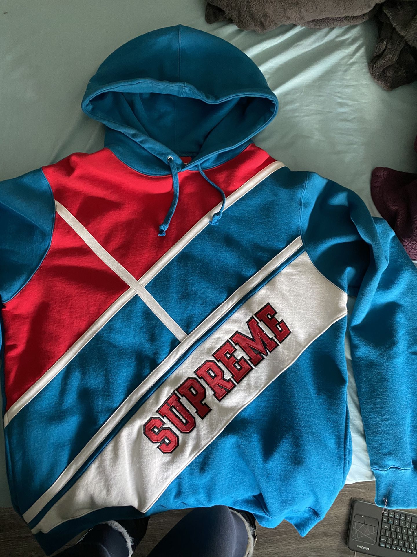 Supreme Diagonal Hooded Sweatshirt Dark Aqua