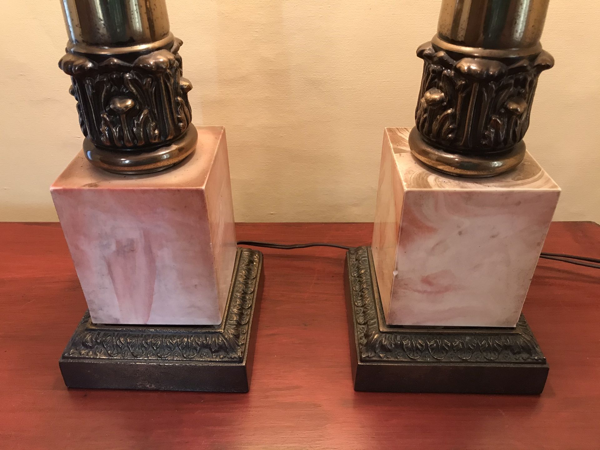 Pair of Vintage Brass and Marble Table Lamps