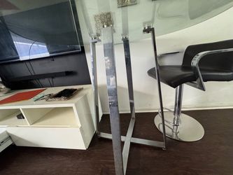 CB2-style Round Glass Dining Table with Chrome Base