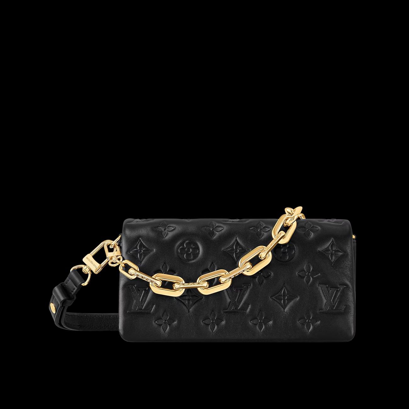 Louis Vuitton Black Monogram Embossed Puffy Lambskin Pochette Coussin Gold Hardware