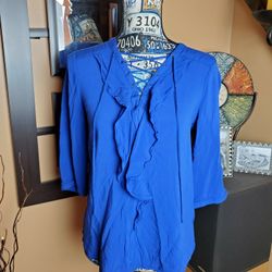 A.N.A. BLUE CRISSCROSS LACE UP 3/4 SLEEVE TOP!