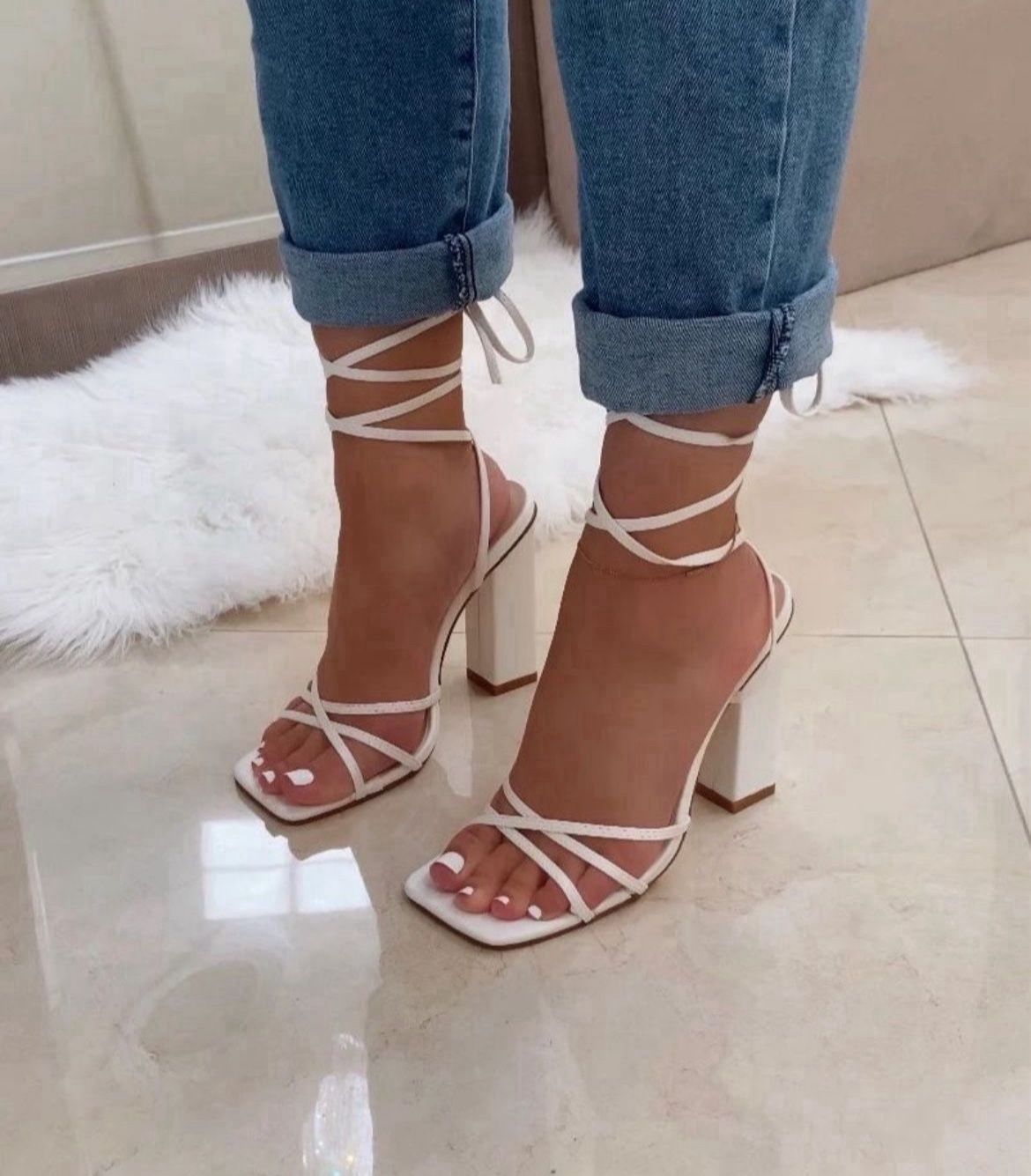white lace up heels