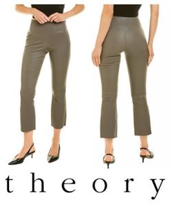THEORY Leather Yoke Urban St Crop Pants Grey Slate Sz 10