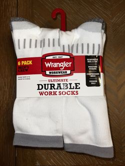 Wrangler Men's Ultimate Durable Work Socks, Crew Socks for Men, White, 6 Pack
