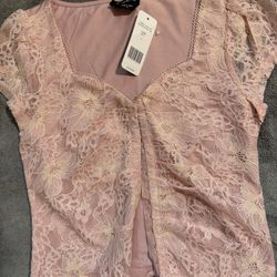 Bebe Pink Lace Cap Sleeve Top(NEW w/Tag) – Size 4(Fit like XS)