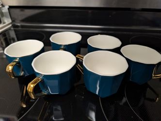 6 Teal and Gold Cups