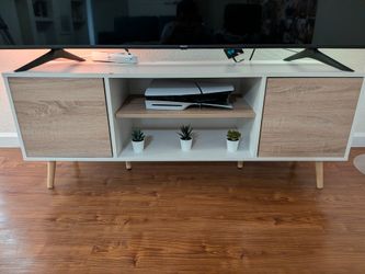 Modern White and Light Wood TV Stand/Media Console