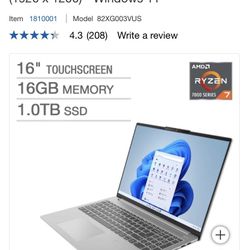 Lenovo IdeaPad Slim 5 16" Touchscreen Laptop - AMD Ryzen 7 7730U - WUXGA (1920 x 1200) - Windows 11