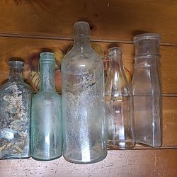 Lot of 5 Unique Collectable Unlabeled Uncleaned Vintage Glass Bottles
