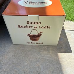 Unopened sauna bucket and ladle real cedar wood