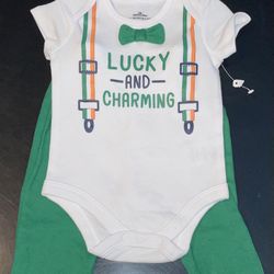 St. Patrick's Day Baby Short Sleeve Bodysuits and Jogger Outfit Set, 2pc Size 3-6 months