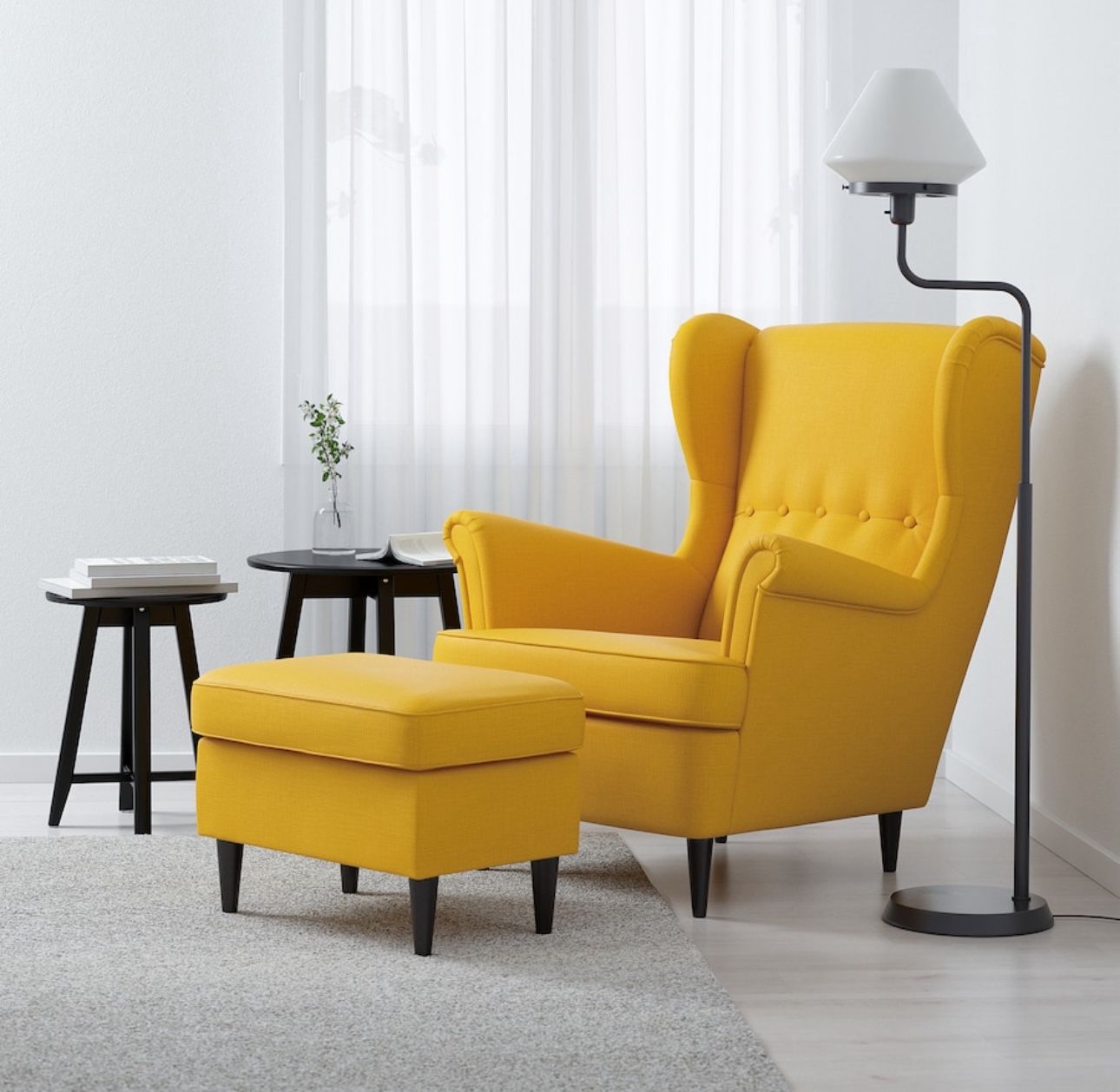 IKEA STRANDMON Wing Chair with Ottoman – Yellow