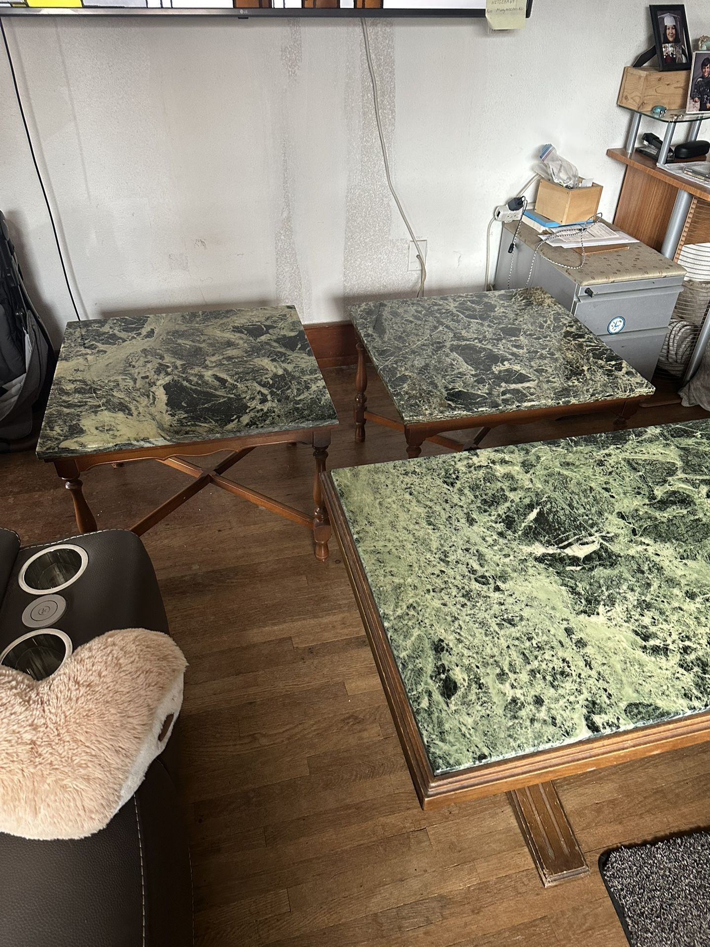 ANTIQUE GREEN MARBLE 3 PIECE TABLE SET