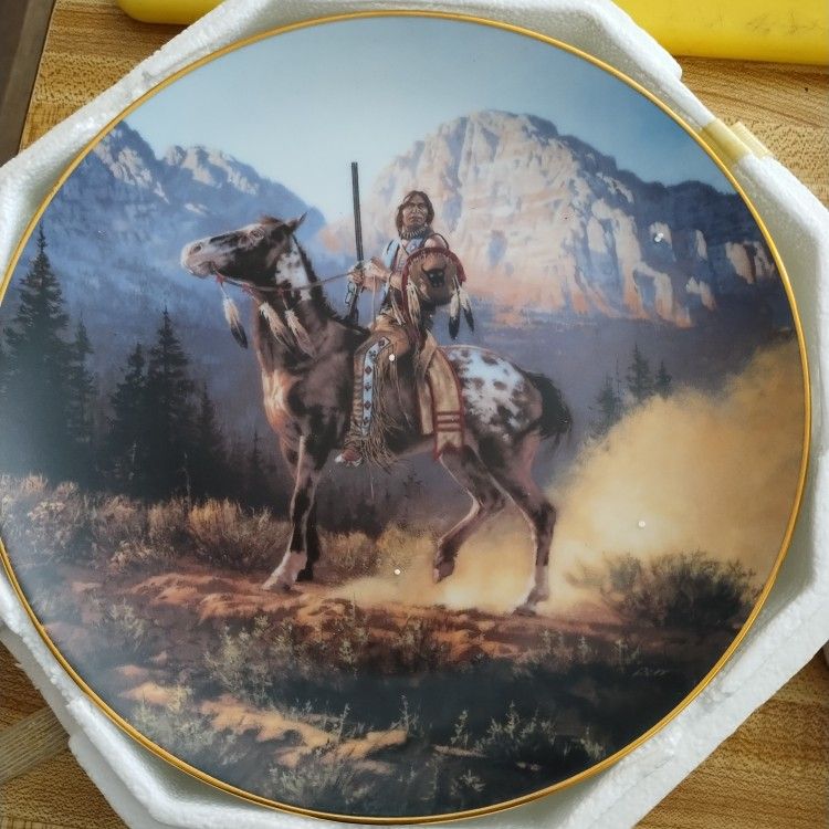 Vintage Decorative Native American Plates Each Plate Has Serial Number, . Numbered With Gold On Back And Around The Plate Tips.. Beautiful Realistic