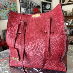 Burberry Medium Buckle Tote Pebbled Leather Burgundy