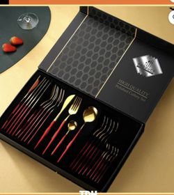 24-Piece Stainless Steel Flatware Set (Red)