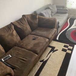 Pull Sofa Bed Grey Couch Plus Regular Brown Couch. 