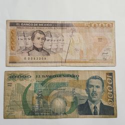 Mexico 5,000 , 10,000 Pesos Banknotes - Billetes Antiguos De Mexico