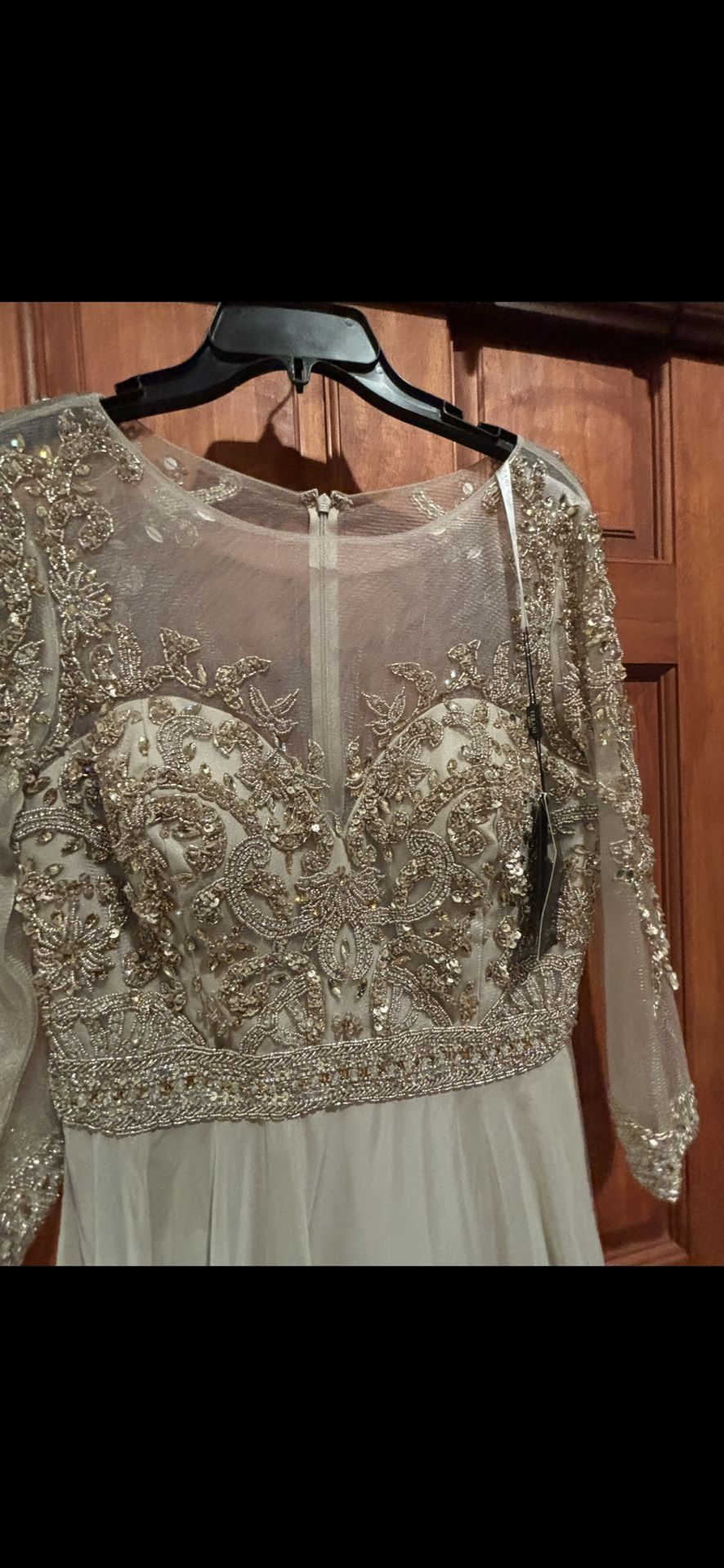 Terani Couture Beige Ornate Embellished Gown Formal