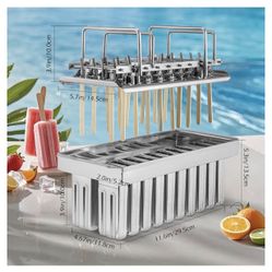 Commercial Popsicle Molds 20PCS Flat Heads with Double-slot Stainless Steel Popsicle Molds Metal Ice Cream Popsicle Mold with Lid, Single Cup Capacity