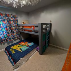 Handmade Twin Bunk Bed – Gray, Toy Storage on Top!