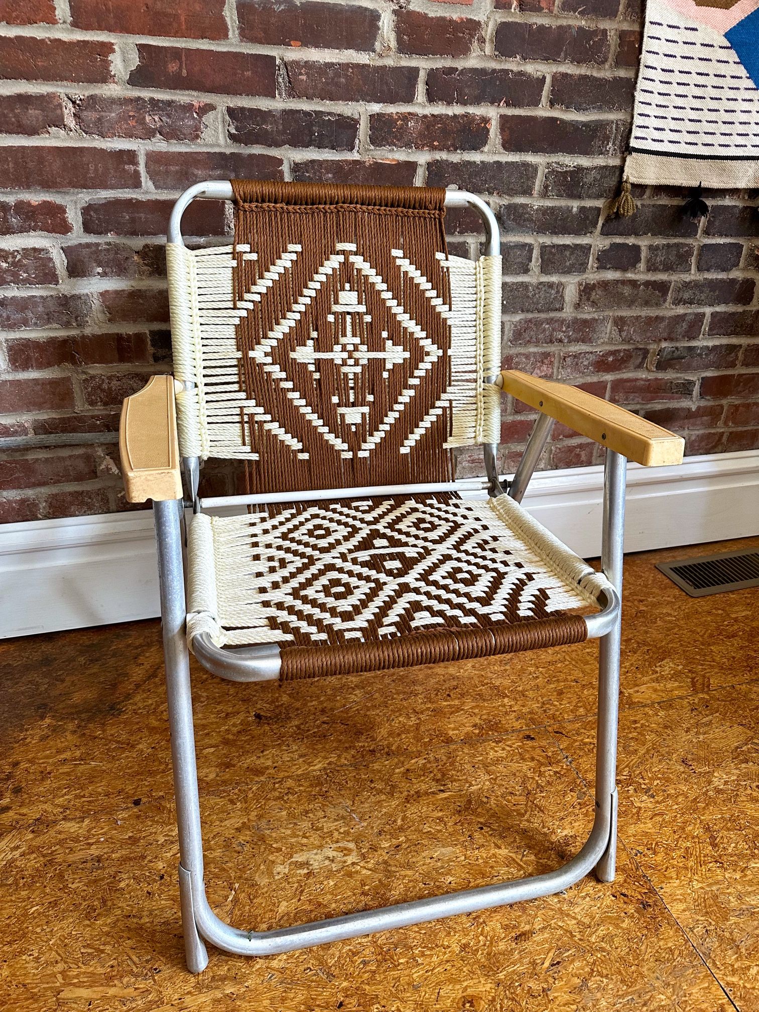 Vintage Macrame Folding Aluminum Lawn Chair MCM