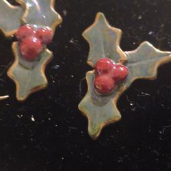 Enameled Holly Leaf Post Earrings