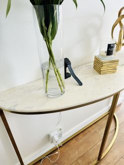 Half round white marble milan console table discount