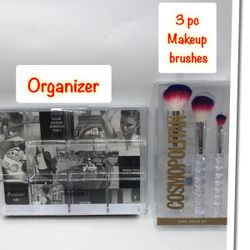 Cosmetic Organizer & 3 pc Make-up Brushes