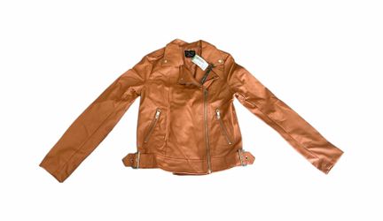 Papaya brown faux leather big girls moto jacket size small NWT