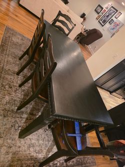 Mahoney Wood Dining Table with Chairs and Bench