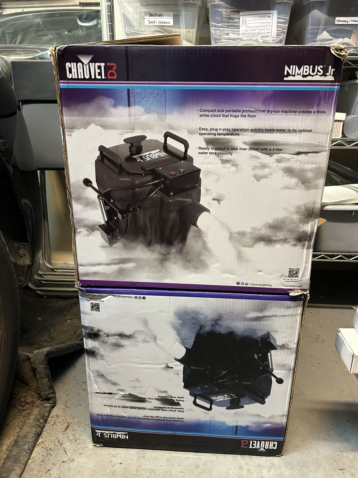 2 New Chauvet DJ Nimbus Jr Dry Ice Machines – In Box