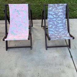 Set of 2 Foldable kids Outdoor Sling Beach Lounge Chairs