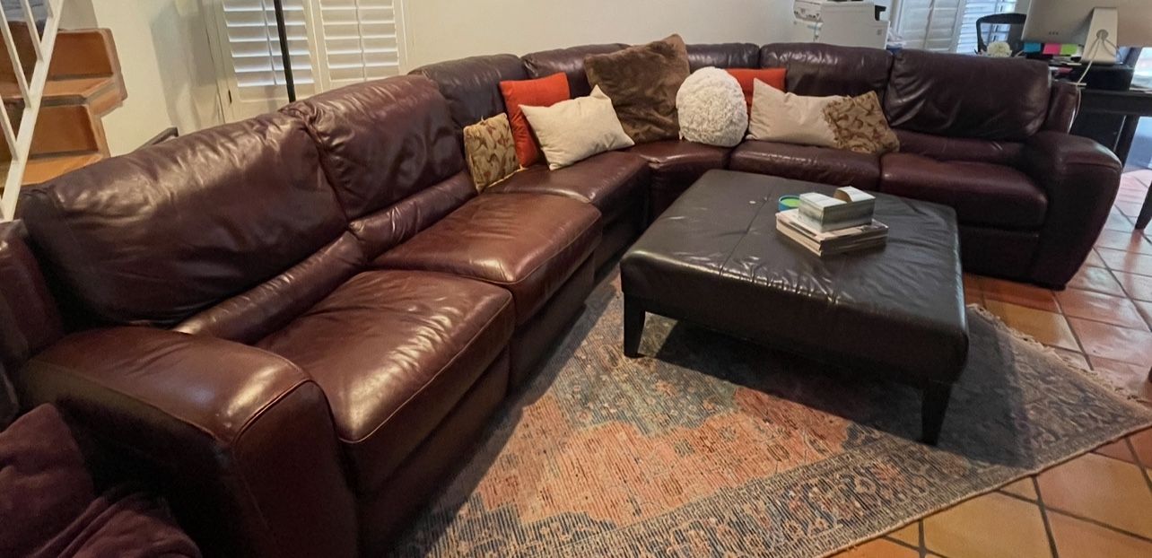 Custom Brown Leather 5-piece Sectional Couch