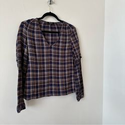 Madewel|Plaid Neck Ruffle Top