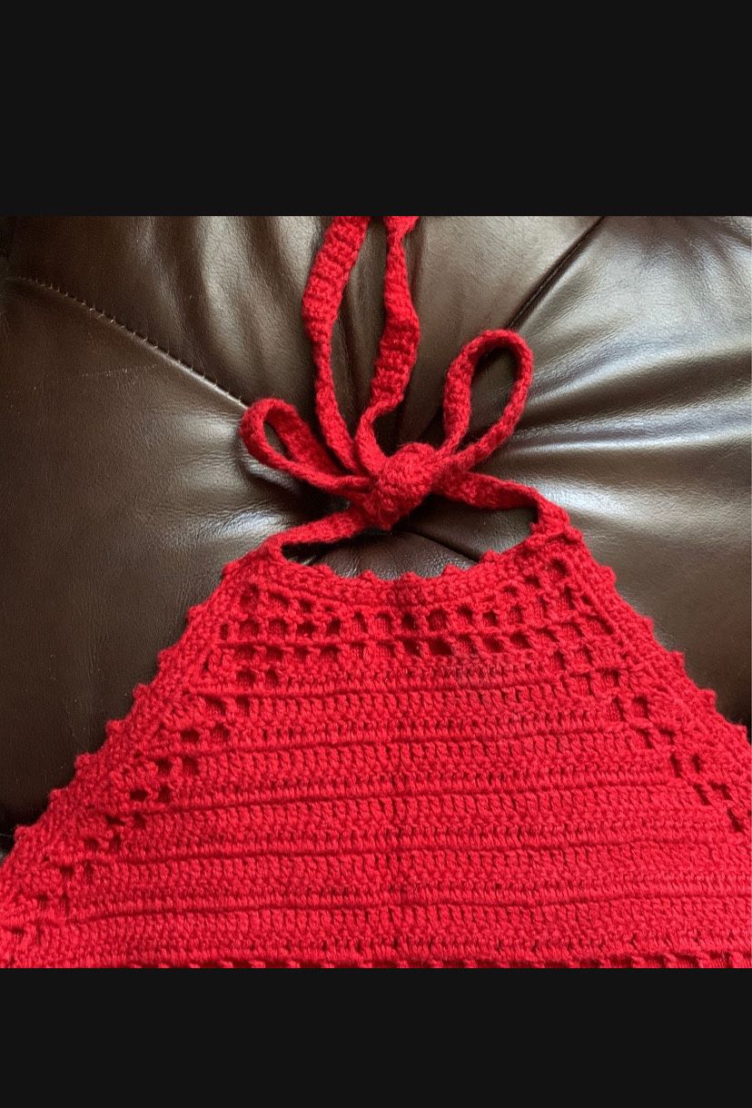 Red DNKY Crochet Crop Top